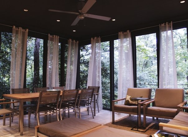 Curtains with Sheers Porch Eclectic with Outdoor Living Space Screened