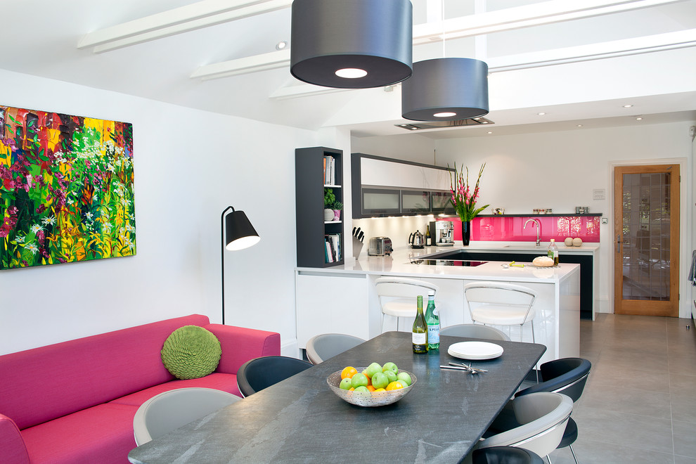 Curved Back Dining Chair Kitchen Contemporary with Abstract Art Black And