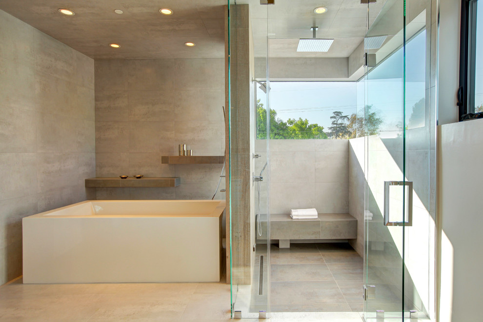 Curved Curtain Rods Bathroom Contemporary with Concrete Floor Concrete Walls