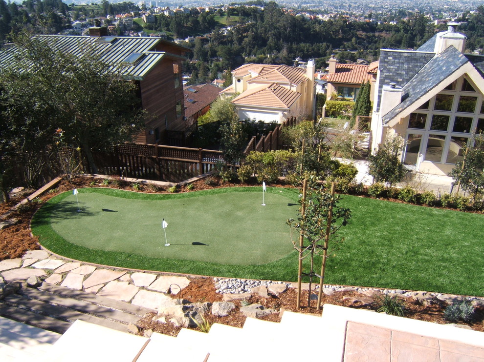 Curved Outdoor Seating Landscape Traditional with Artificial Grass Artificial Putting