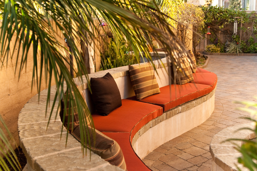 Curved Upholstered Bench Patio Mediterranean with Built in Bench Decorative