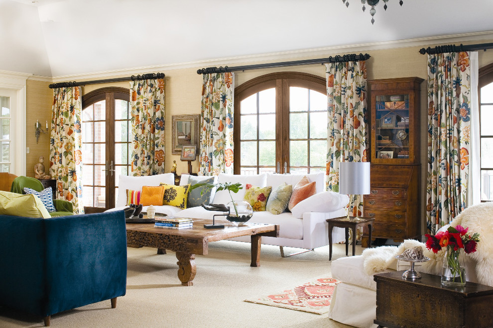 Curved Window Treatments Living Room Traditional with Bold Patterns Curtains Decorative