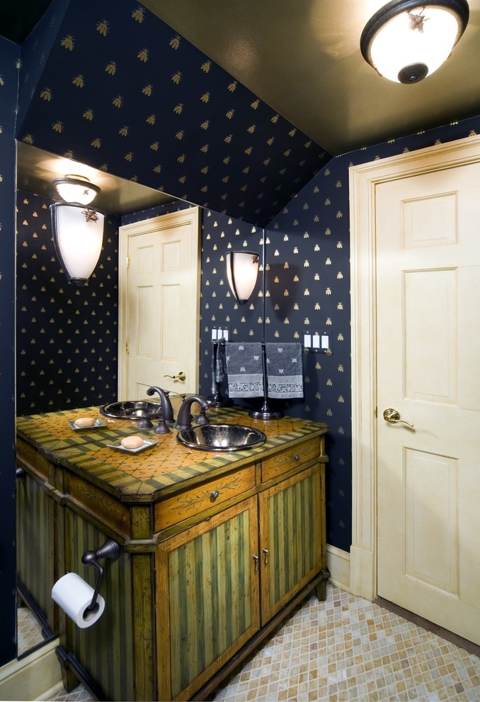 Custom Bathroom Vanities Powder Room Traditional with Ceiling Light Grohe Kohler