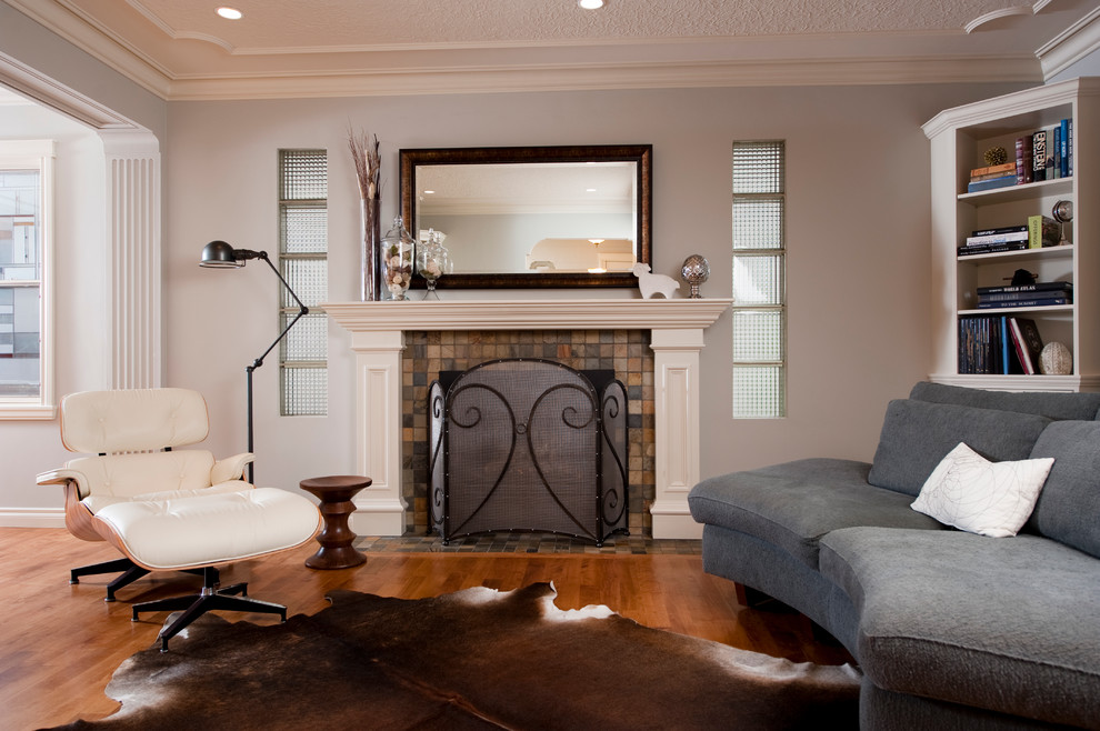 Custom Fireplace Screens Living Room Contemporary with Animal Hide Rug Black