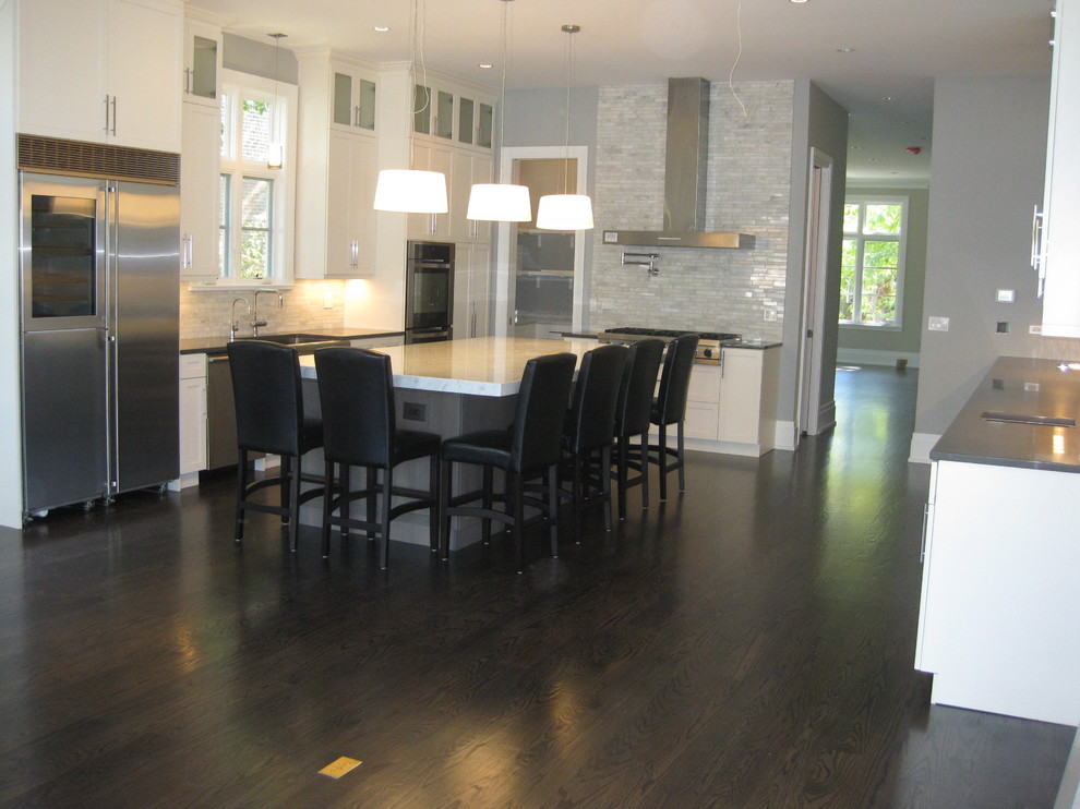 Custom Home Builders Chicago Kitchen Modern with 2 Different Granites Carrera