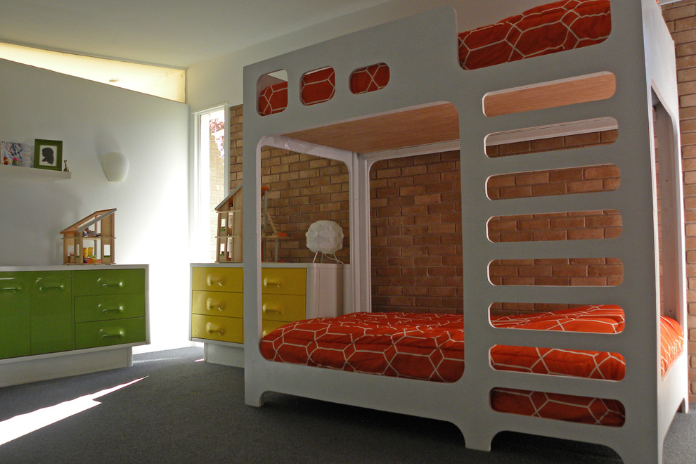 Custom Loft Beds Kids Midcentury with 1950s Brick Brick Wall