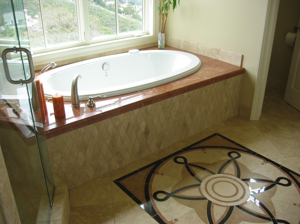Custom Made Curtains Bathroom Mediterranean with Bathroom Bathtub Jacuzzi Medallion