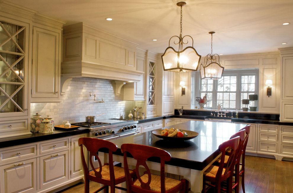 Custom Range Hoods Kitchen Traditional with Black Counter Glass Front