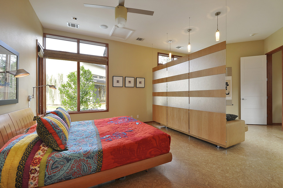 Custom Room Dividers Bedroom Contemporary with Ceiling Fan Colorful Quilt