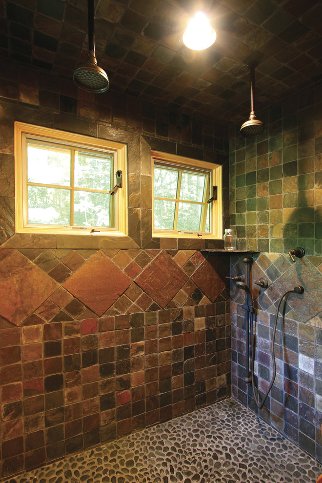 Custom Tile Showers Bathroom Rustic with Antique Bath Fixtures Awning
