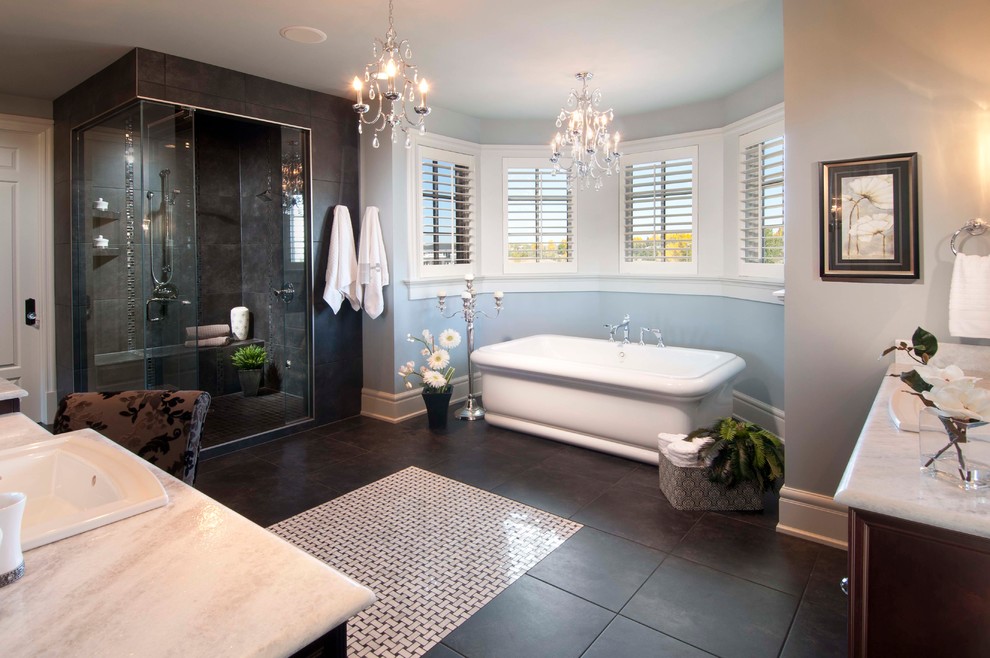 Custom Tile Showers Bathroom Traditional with 10mm Glass Black Shower