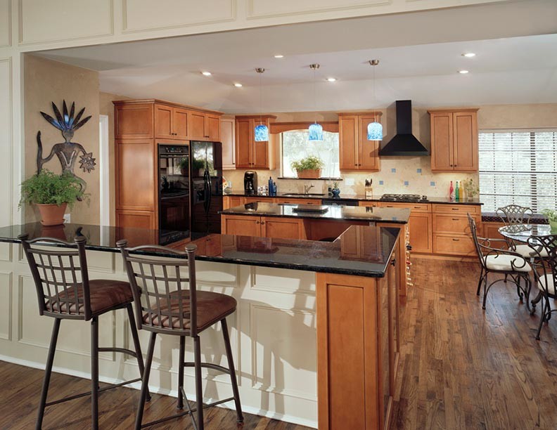 Dallas Home Remodeling Kitchen Traditional with Blue Glass Pendant Lights