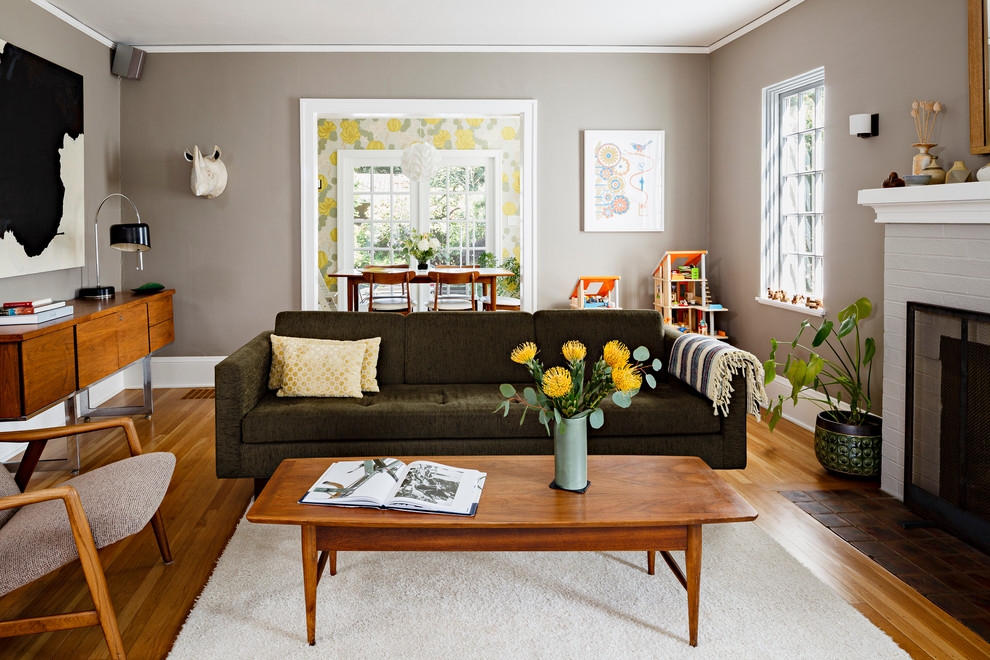 Dark Brown Couches Living Room Contemporary with Animal Head Beige Chair