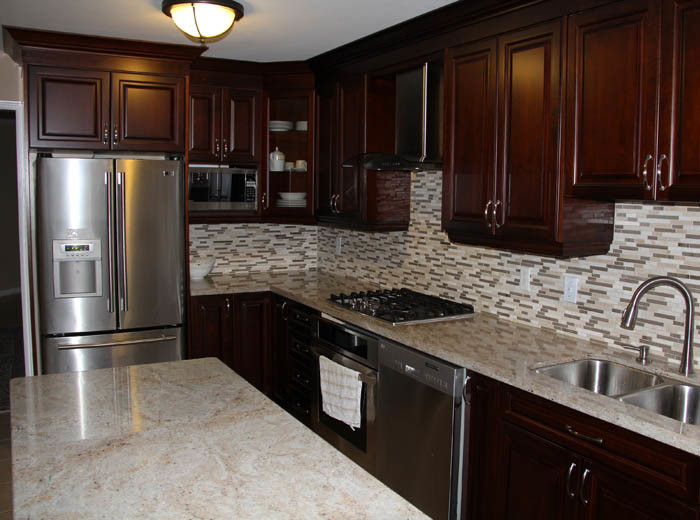Dark Cherry Color Kitchen with None 2