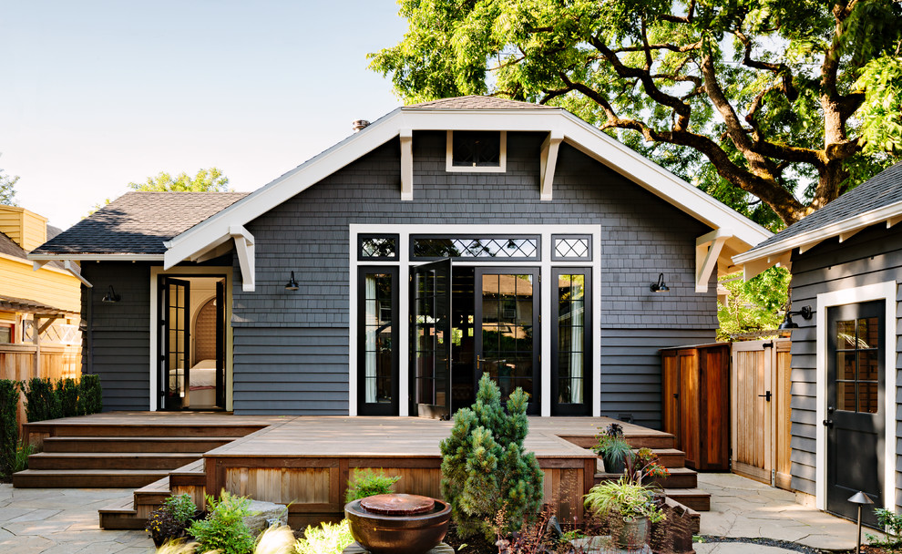 Dark Gray Siding Exterior Craftsman with Back Deck Back Doors
