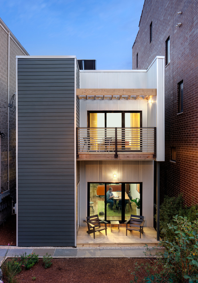Dark Gray Siding Exterior Modern with Backyard Balcony Corrugated Metal