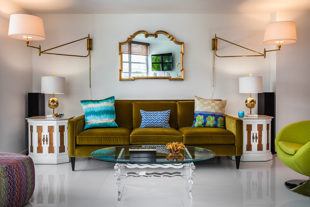 Dark Green Sofa Living Room Contemporary with Blue Printed Throw Pillows
