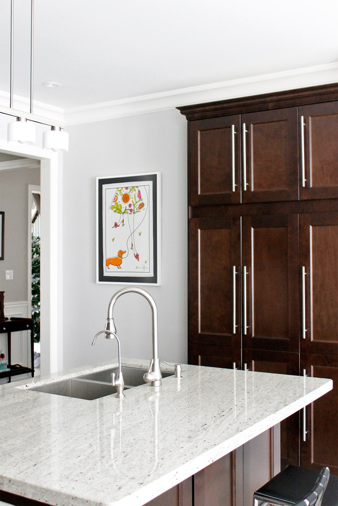 Dark Maple Cabinets Kitchen Contemporary with Alessi Bird Kettle Am