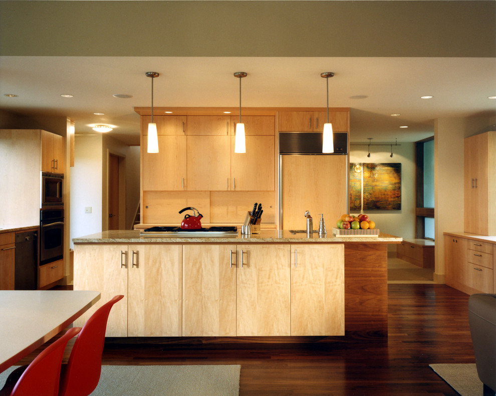 Dark Maple Cabinets Kitchen Contemporary with Cooktop Dropped Ceiling Eat In