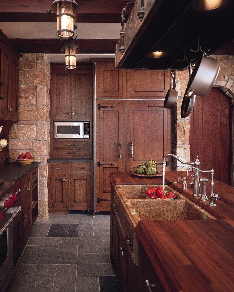 Dark Wood Countertops Kitchen Traditional with Arched Doorway Brown Sink