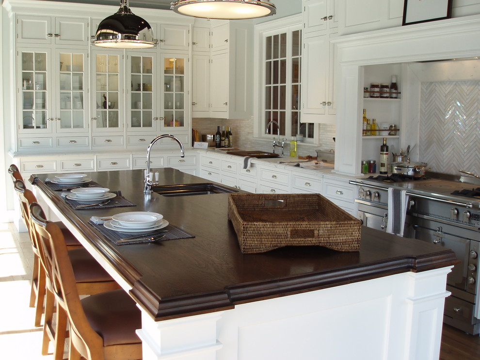 Dark Wood Countertops Kitchen Traditional with Countertop Custom Glass Front