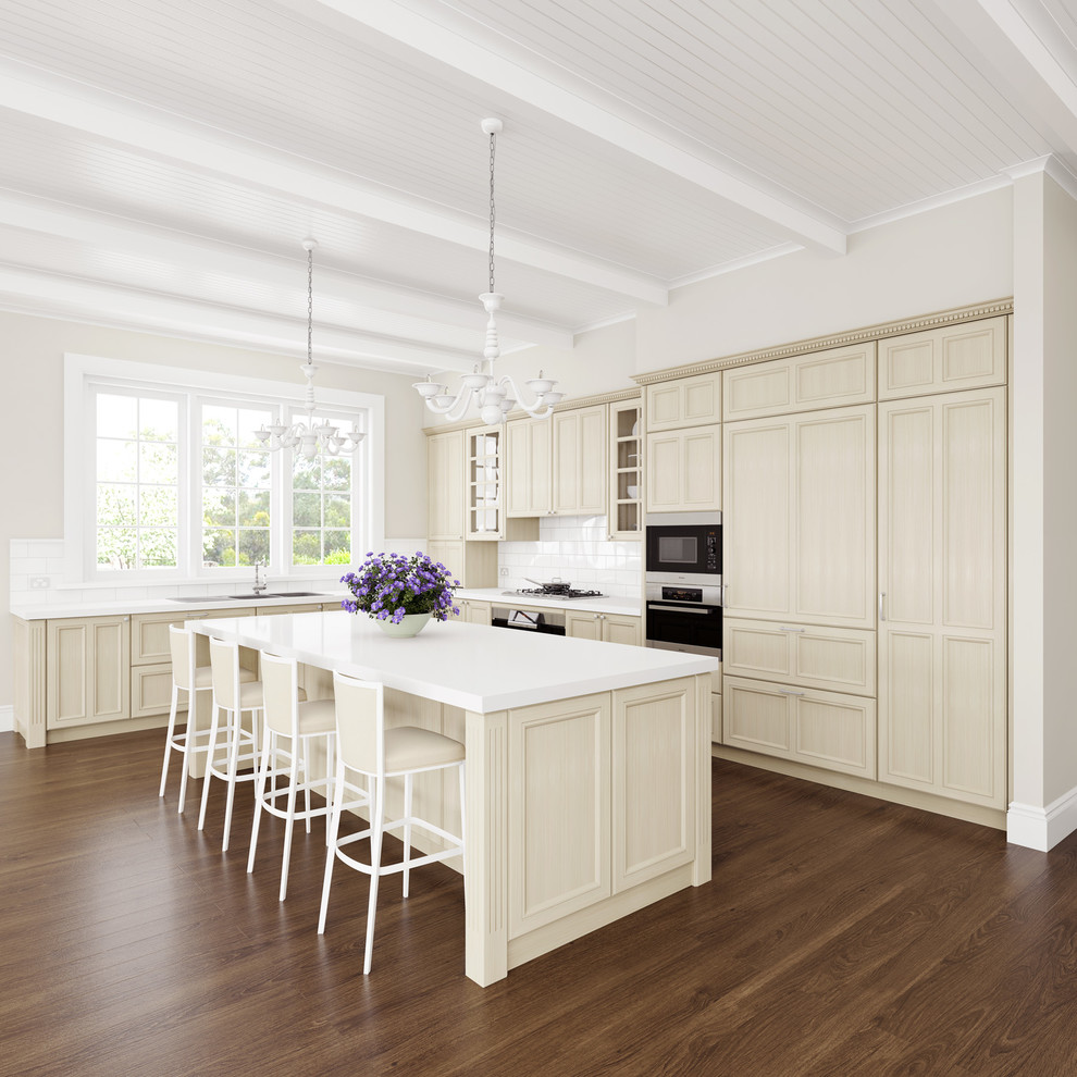 Dark Wood Flooring Kitchen Traditional with French Provincial Hand Painted
