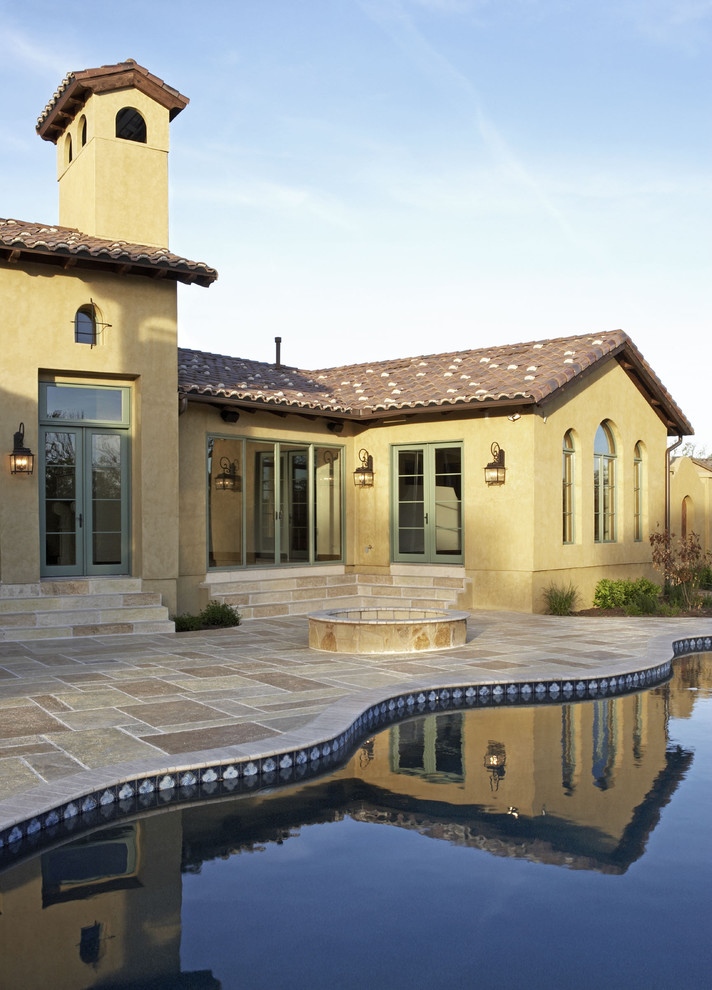 Deck Color Combinations Pool Mediterranean with Arched Window Curved Edge