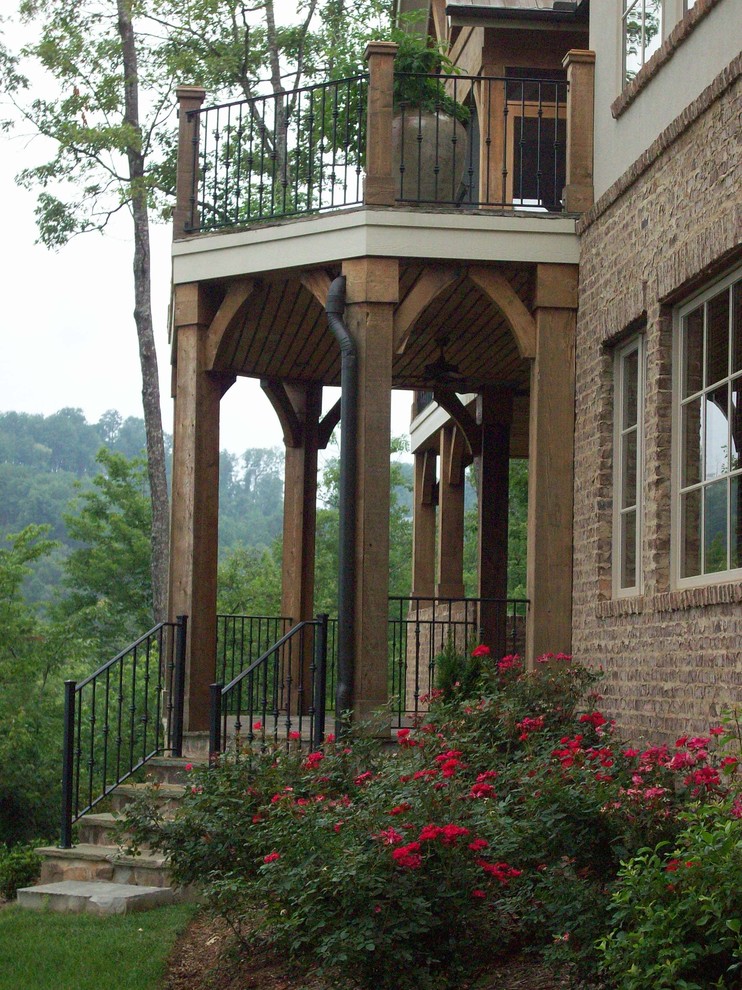 Deck Railing Design Exterior Traditional with Arches Balcony Brick Foundation