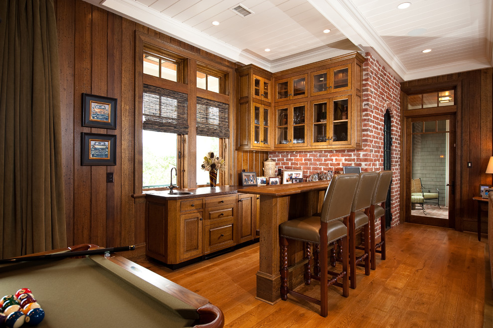 Decorative Security Bars for Windows Home Bar Traditional with Beige Brick Counter Stools