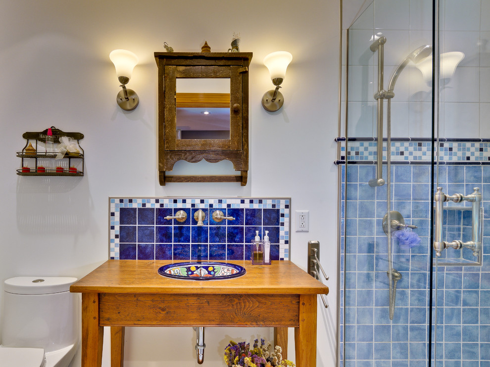 Decorative Wall Tiles Bathroom Traditional with Antique Medicine Cabinet Blue