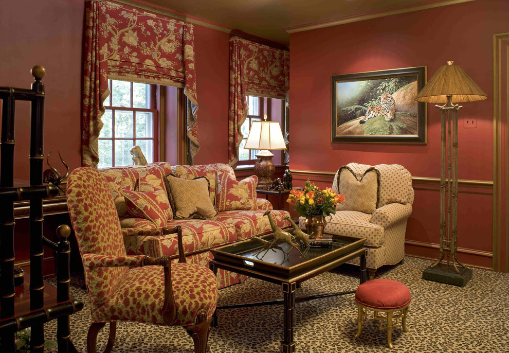 Decorative Window Treatments Family Room Eclectic with Bold Patterns Chair Rail