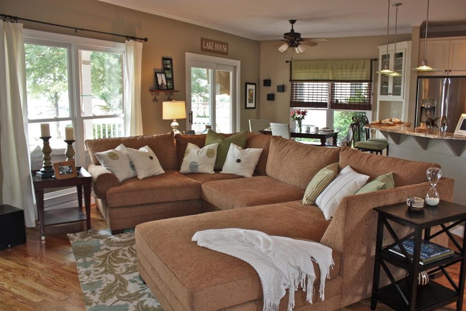 Deep Seat Sectional Family Room Traditional with Bamboo Shades Drapes Eat In