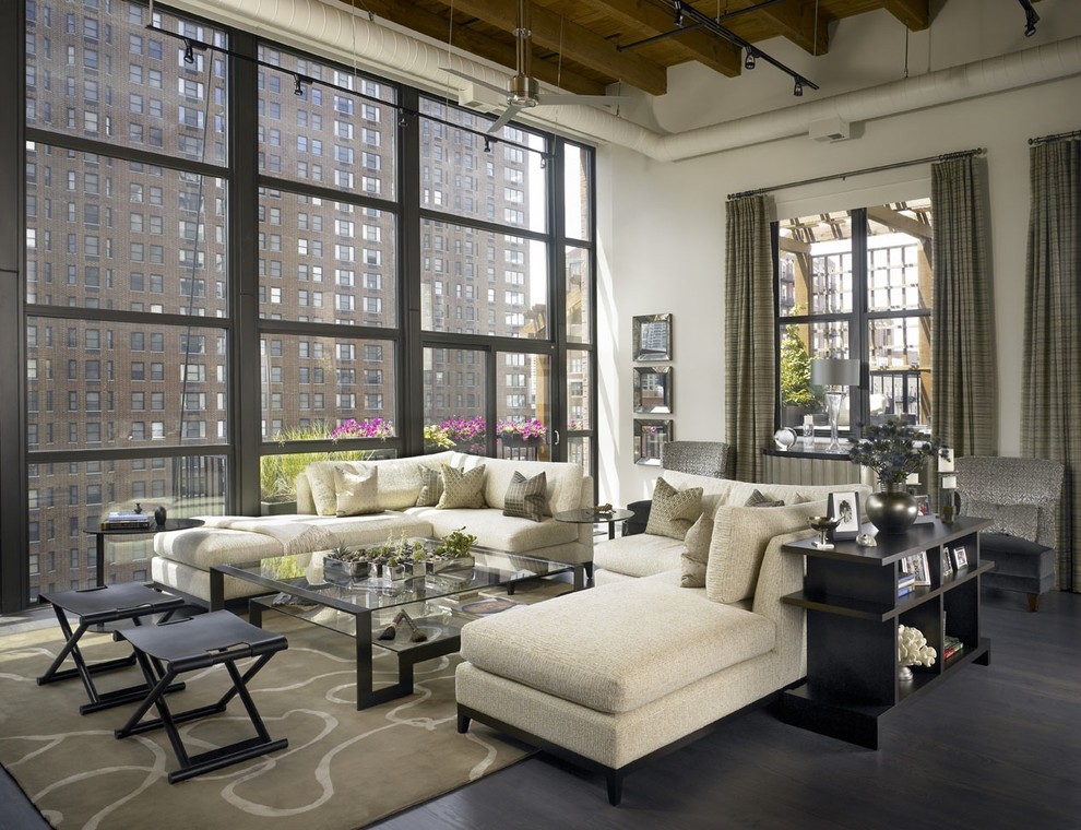 Deep Seat Sectional Sofa Living Room Industrial with Casement Windows Corner Sofa