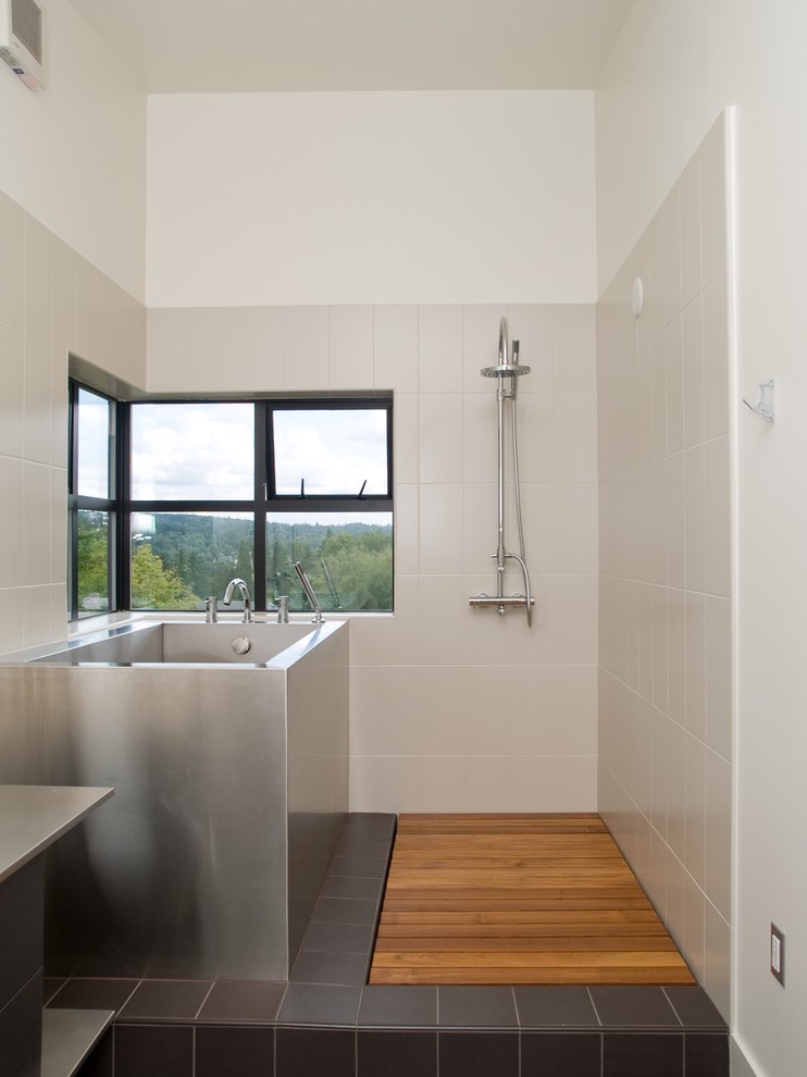 Deep Soaking Tub Bathroom Modern with None 
