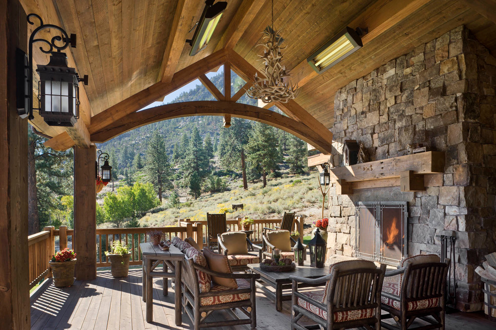 Deer Antler Chandelier Deck Rustic with Covered Deck Deck Fireplace