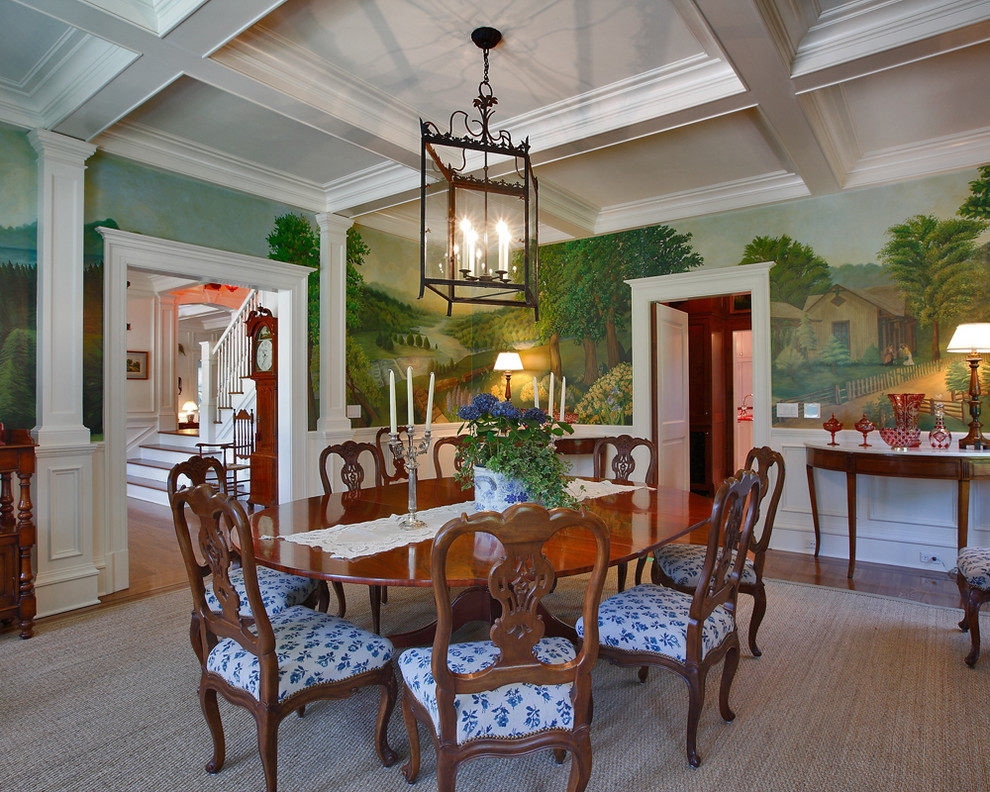 Demilune Console Table Dining Room Traditional with Coffered Ceiling Country Style