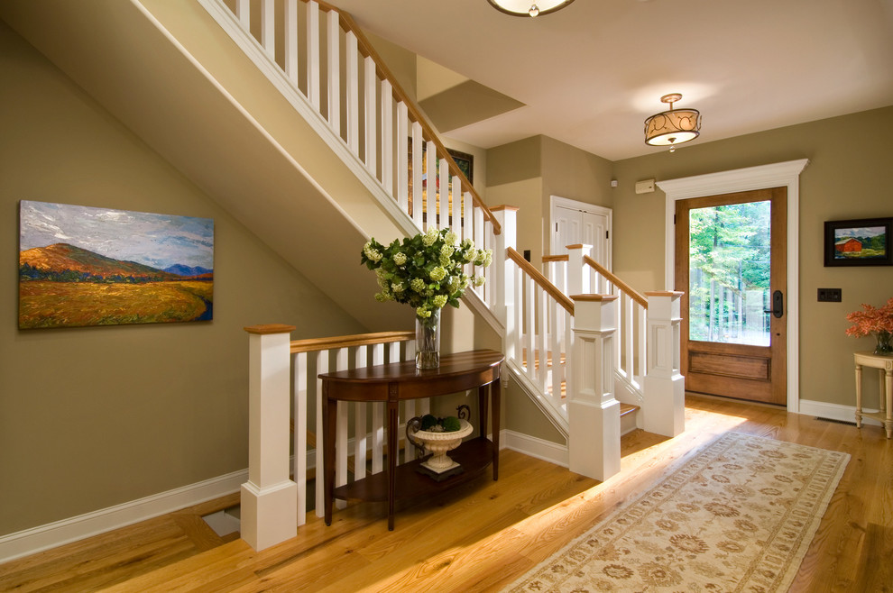 Demilune Console Table Entry Farmhouse with Artwork Carpet Runner Ceiling