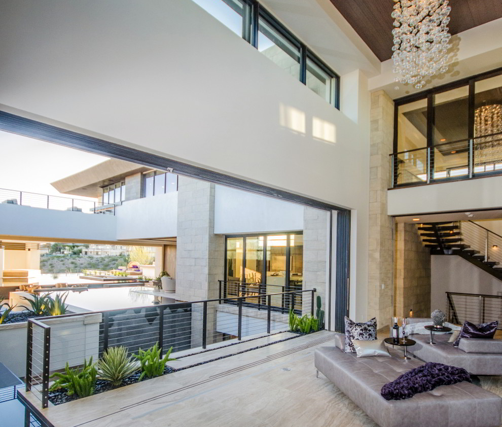 Design Ideas for Living Rooms Living Room Modern with Balcony Railing Cable Railing