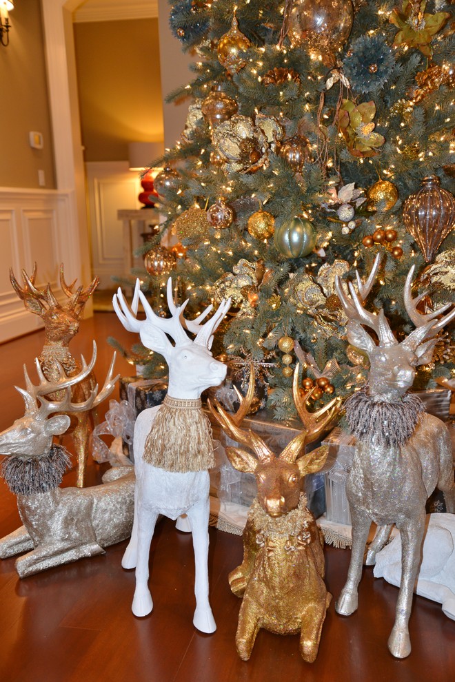 Designer Christmas Trees Spaces Transitional with Candles Creating Height On