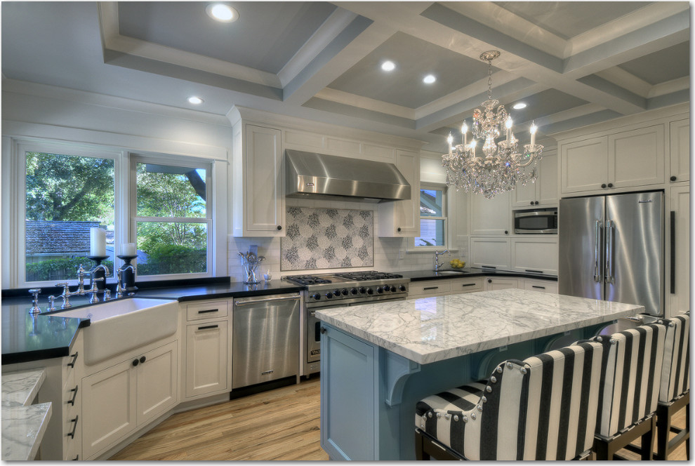 Designer End Tables Kitchen Transitional with Artistic Tile Colored Cabinetry