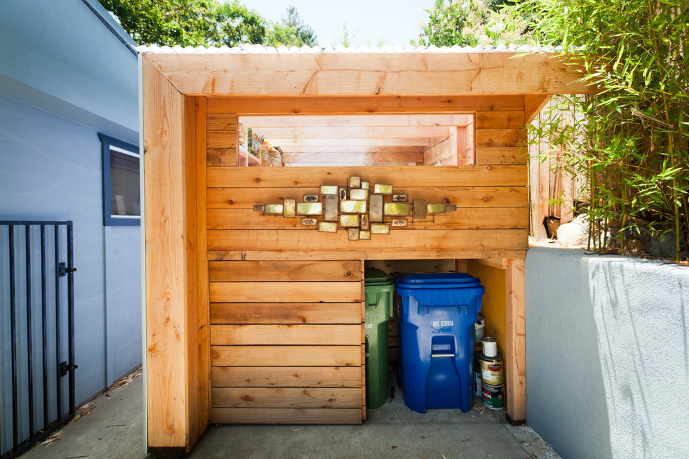 Designer Trash Cans Garage and Shed Contemporary with Custom Art Modern Garage