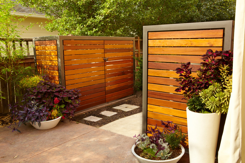 Designer Trash Cans Landscape Contemporary with Concrete Patio Concrete Paver