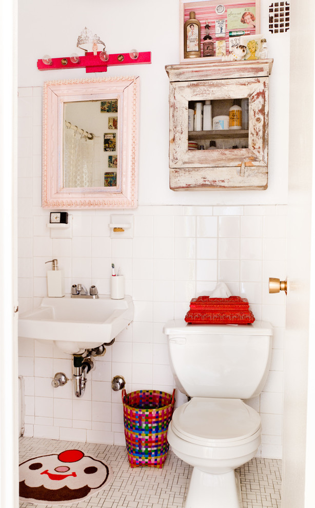Designer Trash Cans Powder Room Eclectic with Bath Mat Framed Mirror