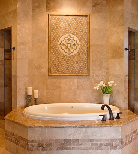 Diamond Shaped Tile Bathroom Traditional with Master Bathroom Medallion Insert
