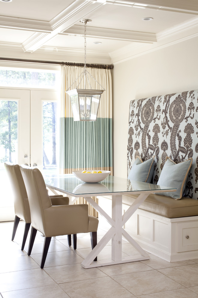 Dining Bench with Backrest Kitchen Transitional with Bench Seat Coffered Ceiling