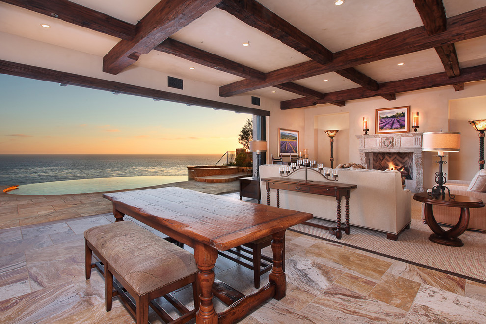 Dining Room Console Dining Room Mediterranean with Coffered Ceiling Dark Wood