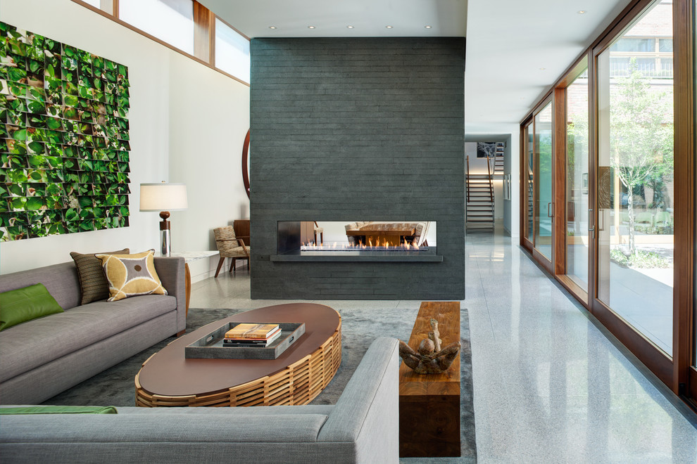 Direct Vent Gas Fireplace Living Room Industrial with Clerestory Clerestory Window Contemporary