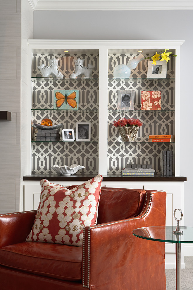 Discount Modern Furniture Family Room Transitional with Accessories Bold Bookshelves Built In