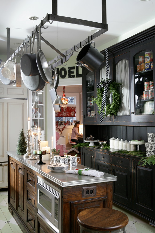 Distressed Black Kitchen Cabinets Kitchen Traditional with Art Black Cabinets Breakfast