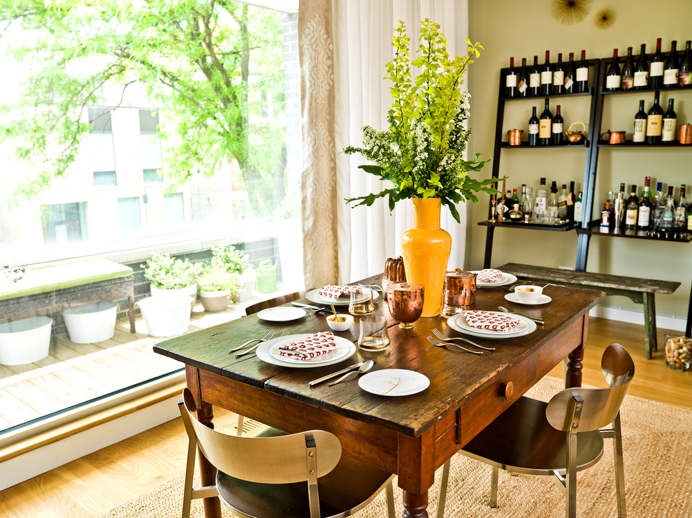 Distressed Dining Table Dining Room Contemporary with Bench Chairs Curtain Distressed